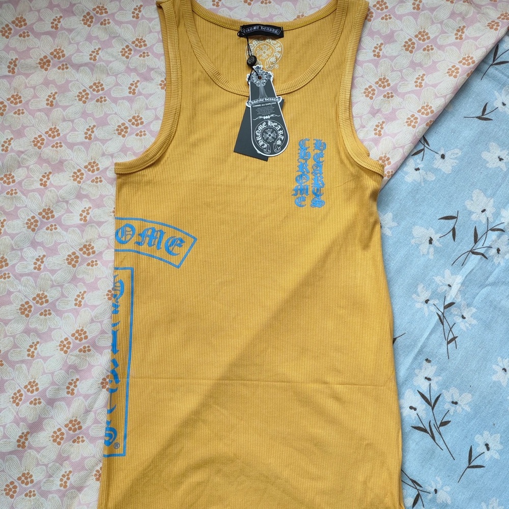Chrome Hearts Mustard Tank Top with Blue Screen Print
